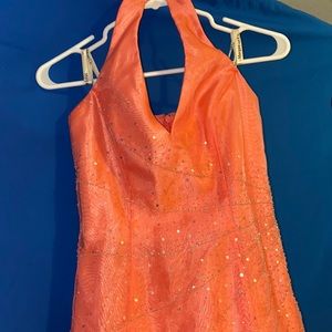 Coral pink halter gown